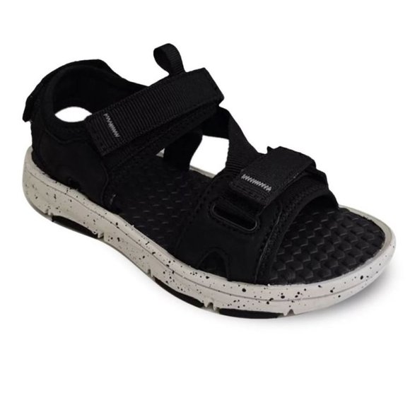 Boys Sandals Kids 2 Sonoma Black Sport Open Toe Fx Leather Velcro Straps - Picture 1 of 8